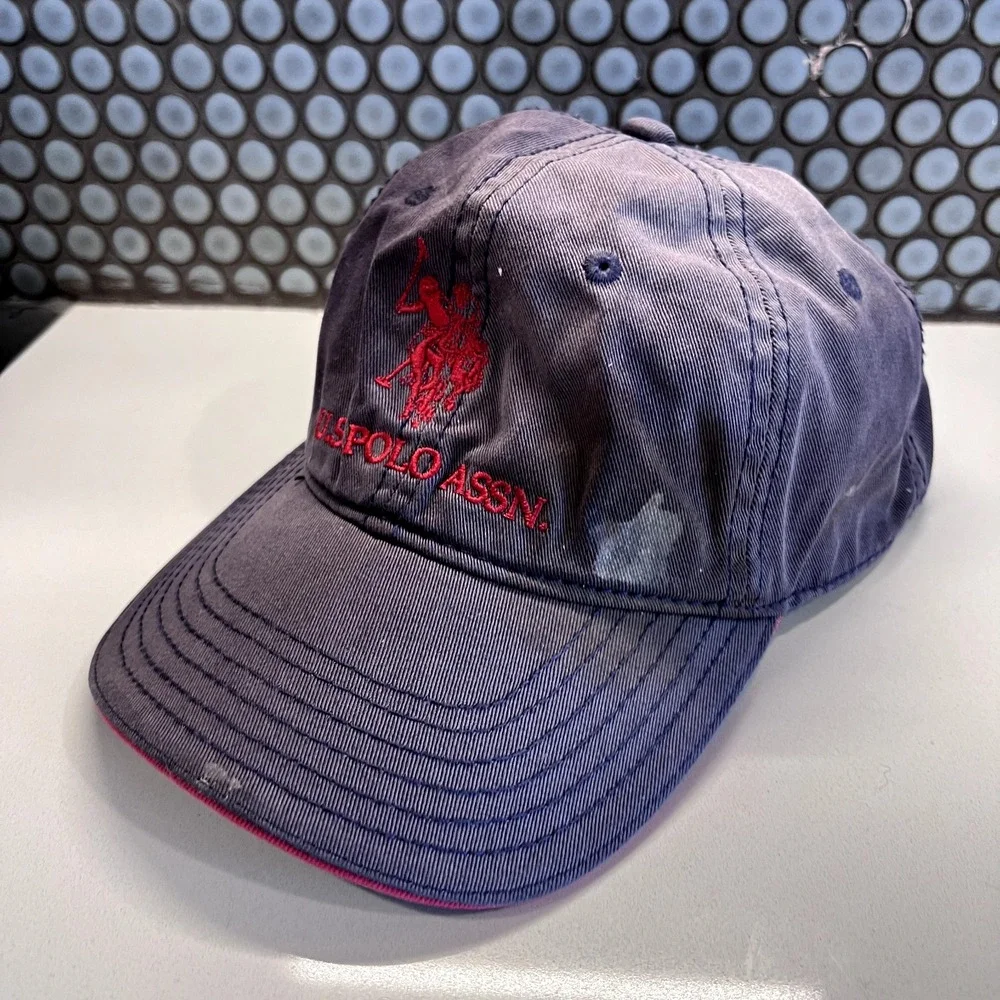 US Polo ASSN. Hat Cap Strap Back Leather Blue Red Cotton‎ Dad Embroidered Casual